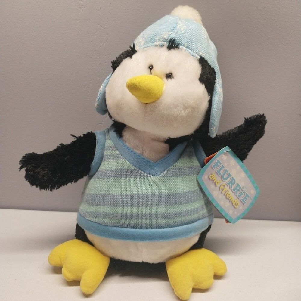 2007 Animal Alley Flurrie & Friends Penguin Plush Blue Hat Sweater 13" Tags NOS